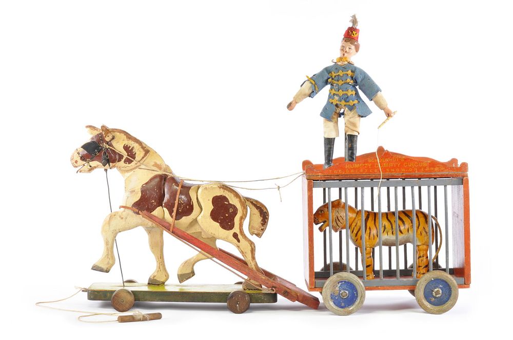 Lot 246: Schoenhut Tiger and Tamer with Circus Cart