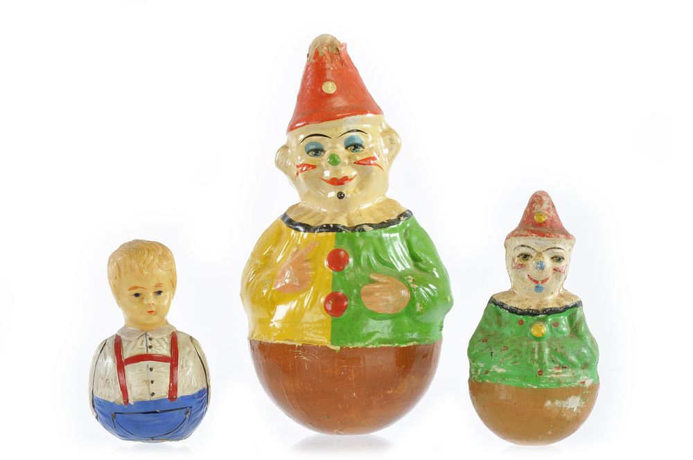 Lot 248: Set of Three Schoenhut Rolly Dollys with Clowns and Boy