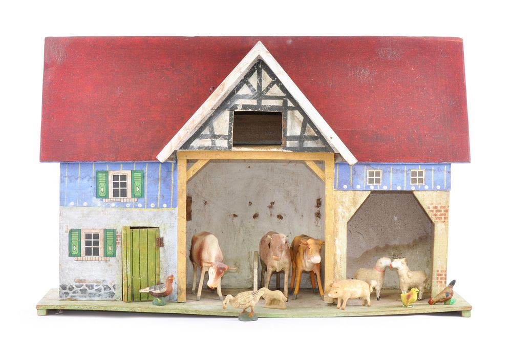 Lot 272: Gottschalk Farmhouse with Farm Animals Paper Litho over wood