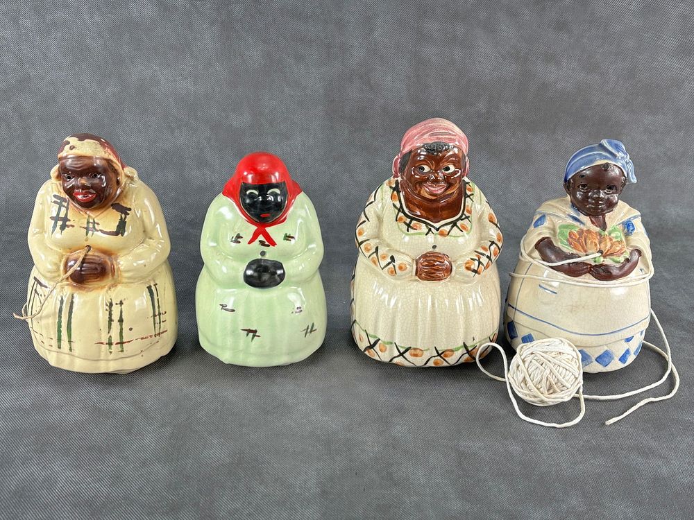 Lot 275: Lot of 4 Antiques Ceramic String Holder Dispensers