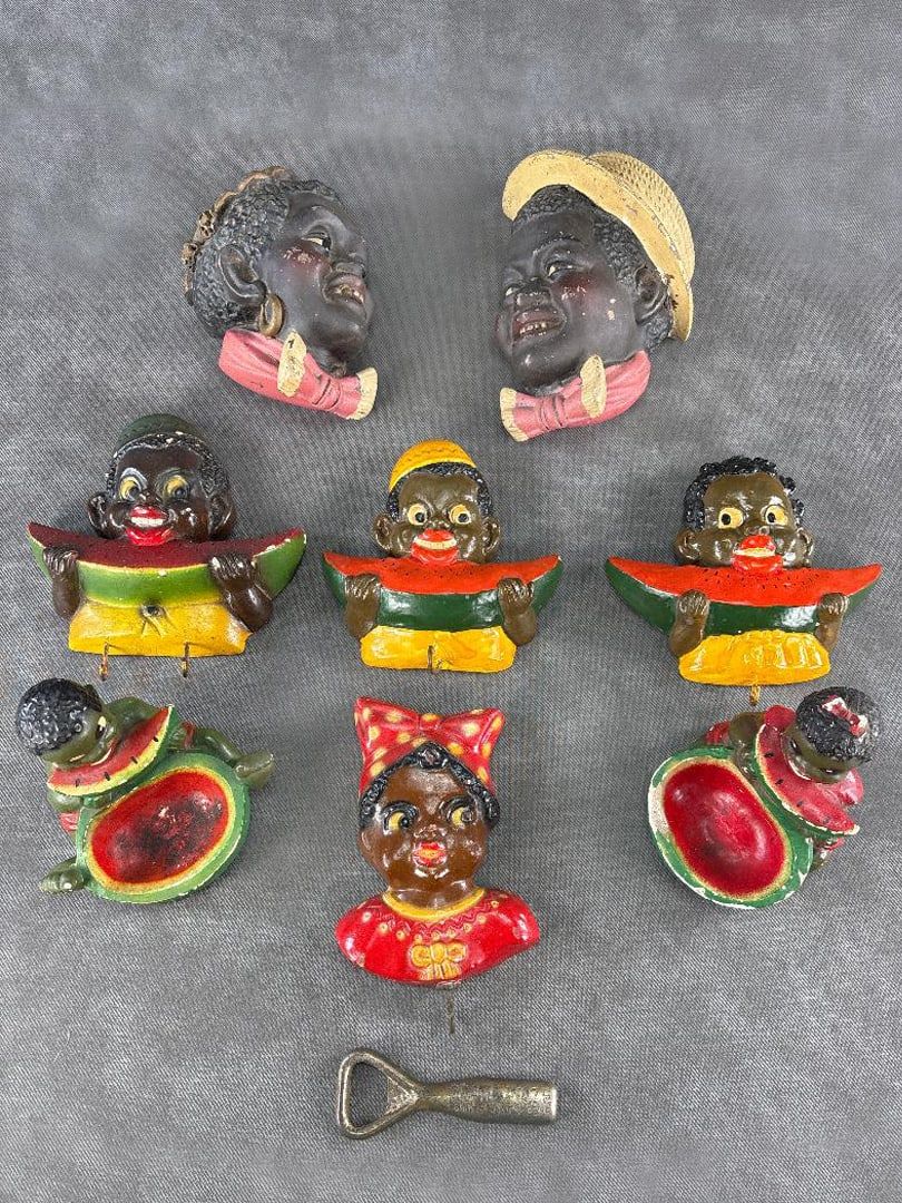 Lot 278: Group of Plaster Children Eating Watermelon Dishes and Wall Hangings