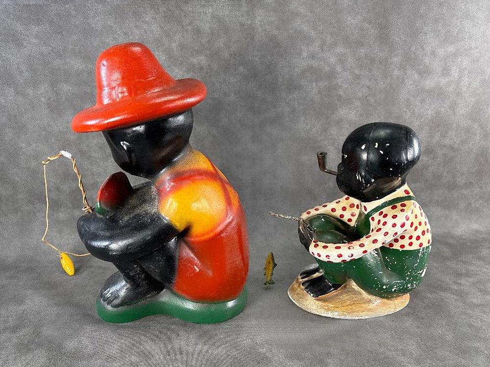 Lot 283: Pair of Black Americana Chalk Statues Fishing