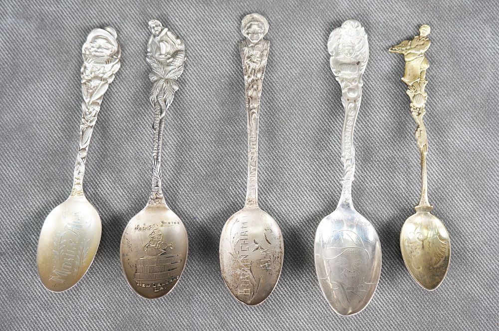 Lot 301: Antique Lot of 5 Black Americana Souvenir Spoons Sterling Silver