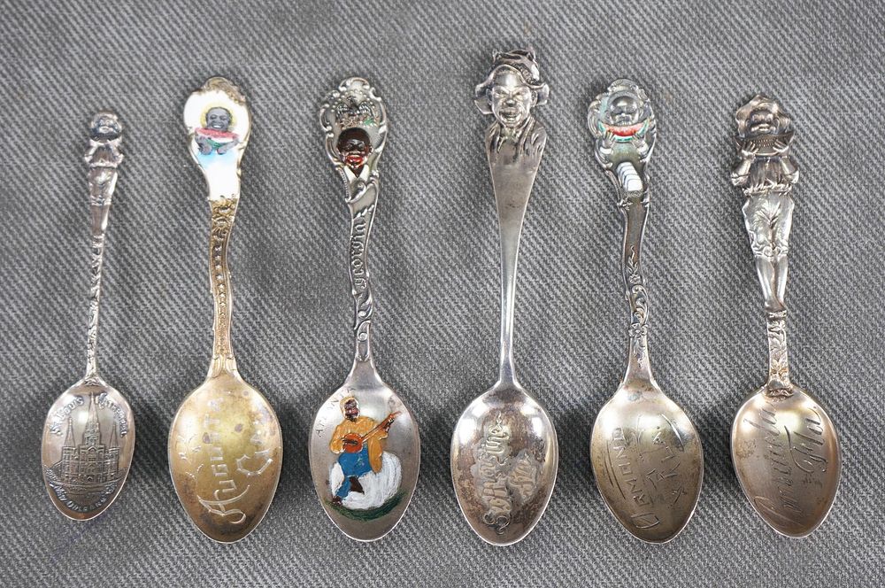 Lot 302: Antique Lot of 6 Black Americana Souvenir Spoons Sterling Silver