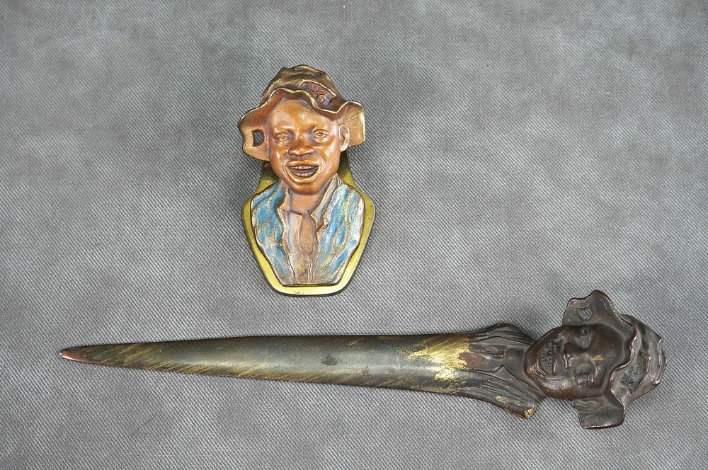 Lot 304: Antique Bronze Black Boy Paper Clip & Letter Opener Desk Set