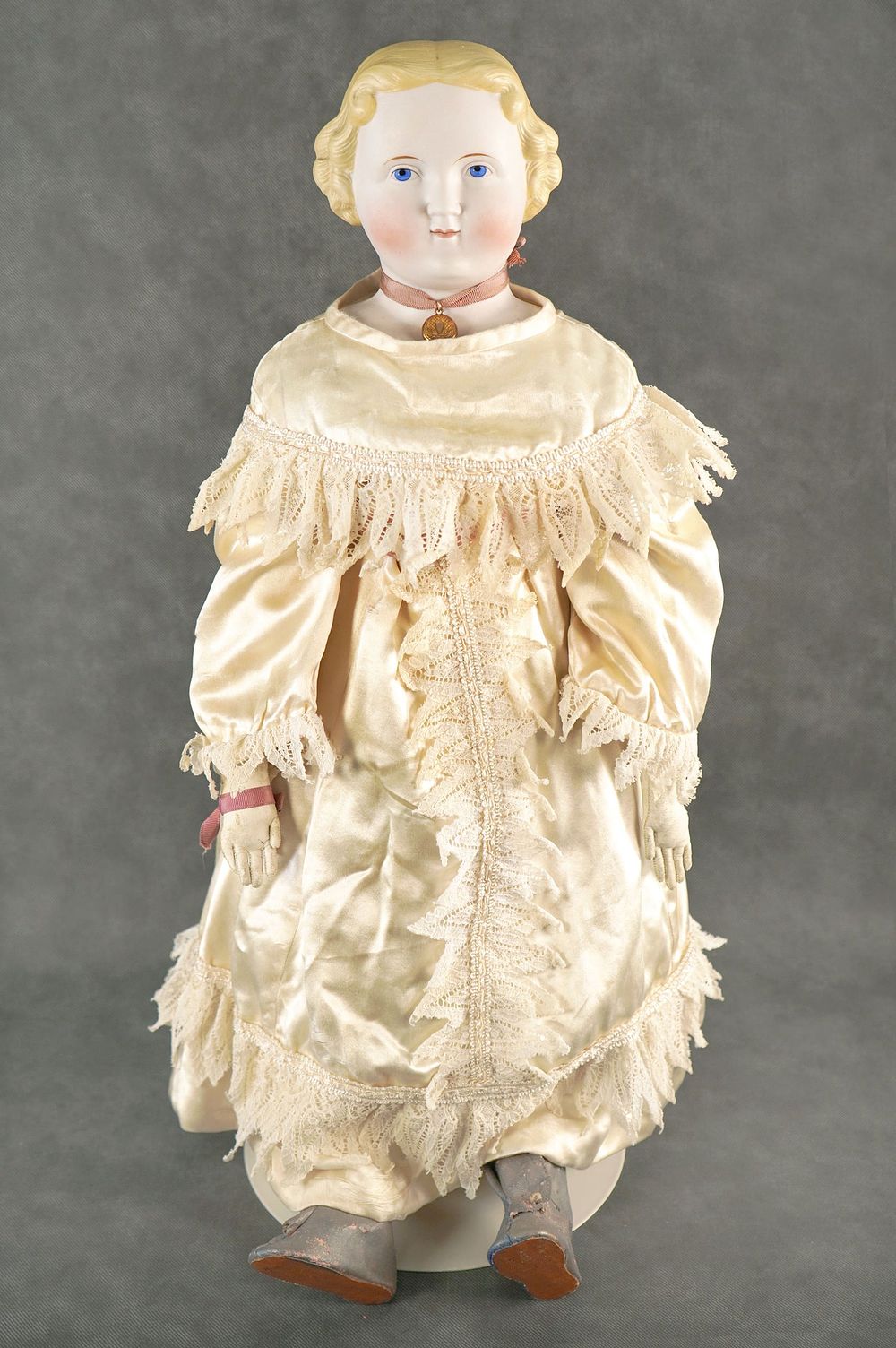 Lot 41B: 1860's Civil War Parian Shoulder Head Flat Top Doll 24" tall