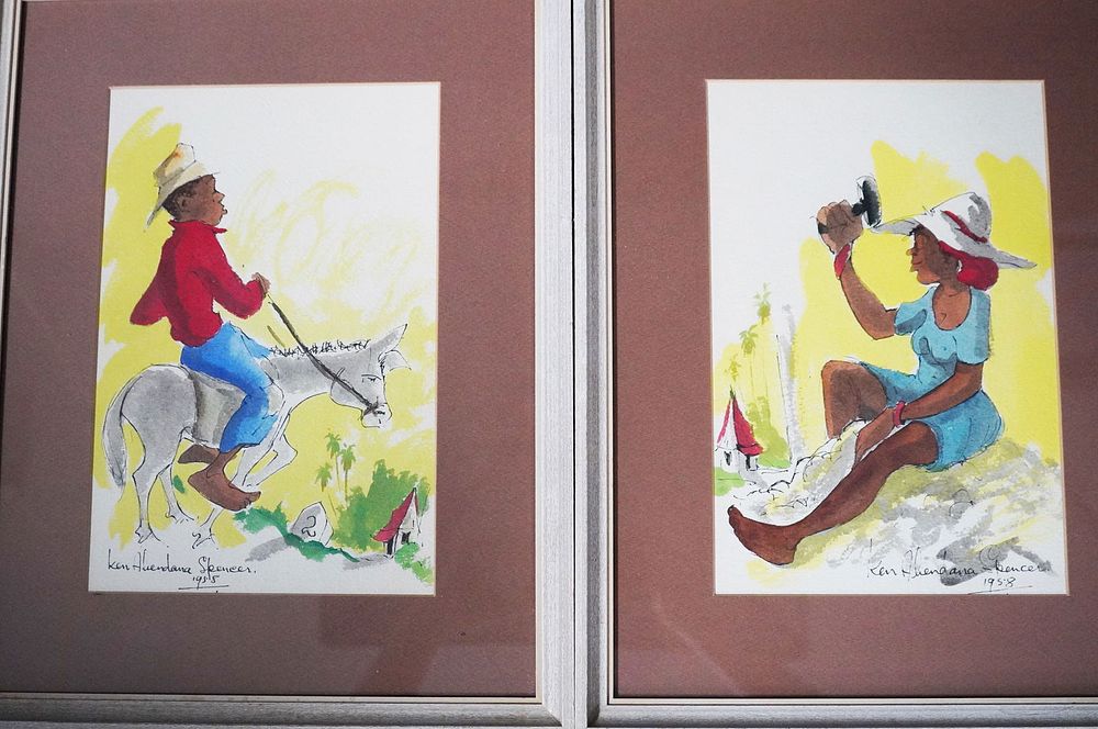 Lot 315: 1958 KEN ABENDANA SPENCER Artist Pair of Watercolor Paintings Framed