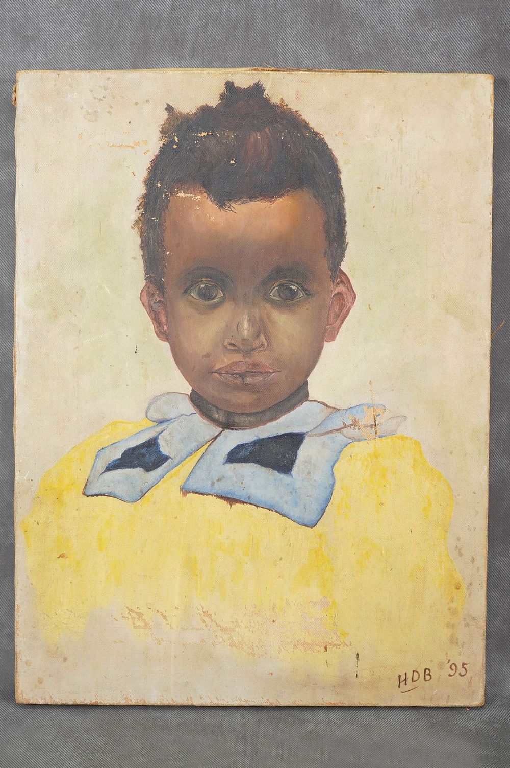Lot 318: c1895 Oil on Canvas Painting of Little boy Called Rob signed HDB