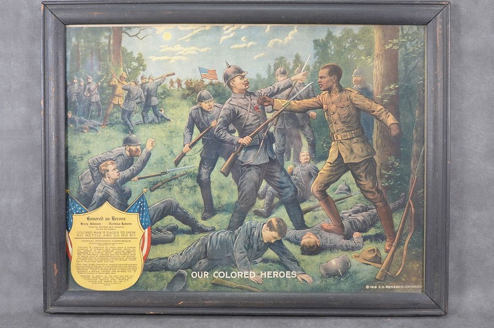 Lot 319: 1918 WWI Our Colored Heroes Framed Lithograph Poster