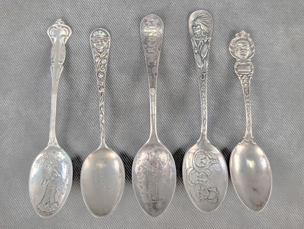 Lot 322: Antique Lot of 5 Black Americana Souvenir Spoons Sterling Silve