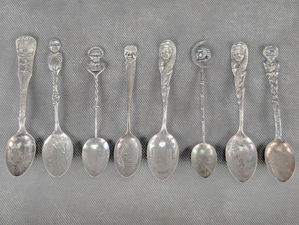Lot 330: Antique Lot of 8 Black Americana Souvenir Spoons Sterling Silver