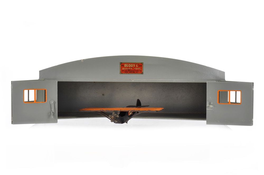 Lot 153: Large Buddy L Double Hangar with Steel Airplane