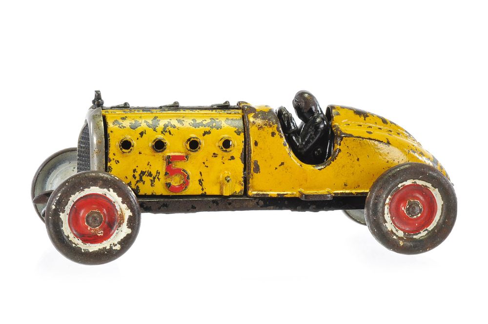 Lot 211: Yellow Hubley Number 5 Racer Car Cast Iron