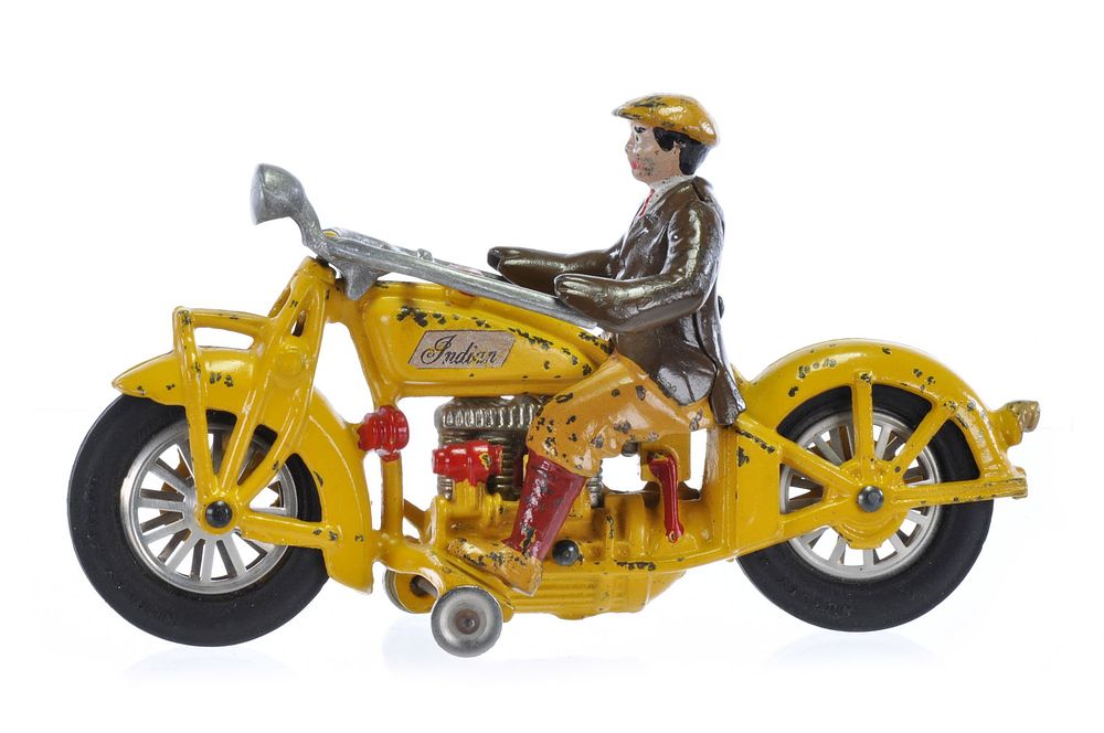 Lot 215: Large Hubley Four Cylinder Indian Motorcycle in Yellow