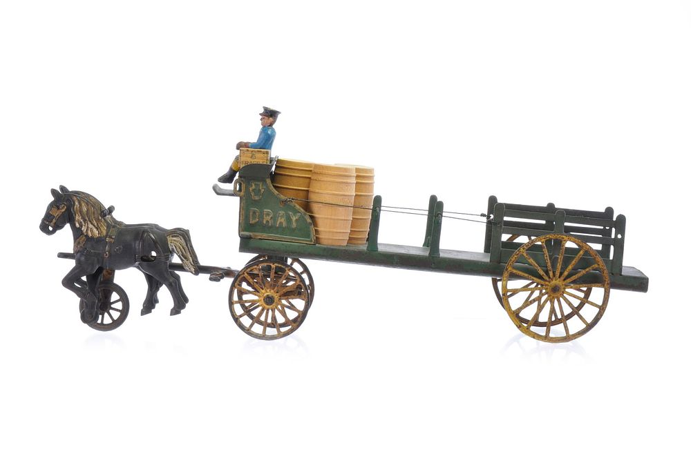 Lot 221: Large Hubley Horse Drawn Dray Cast Iron