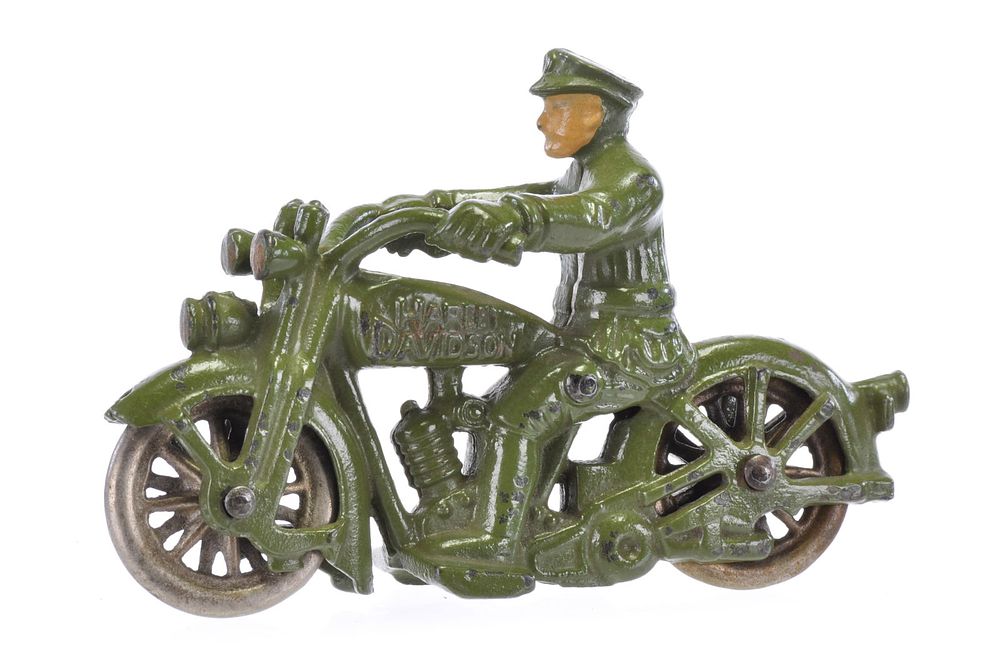 Lot 227: Green Harley Davidson Cast Iron Motorcycle Cop