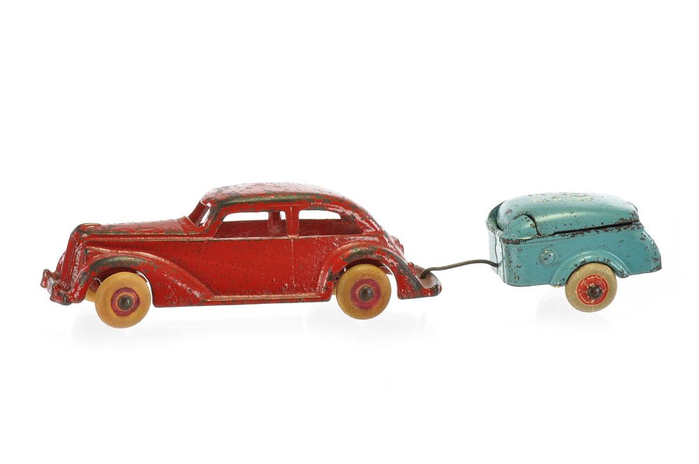Lot 235: Mullins Red Cap Car and Trailer by Arcade Toys