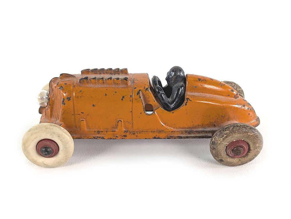 Lot 286: Hubley Orange Cast Iron Race Car w/Rubber Tires