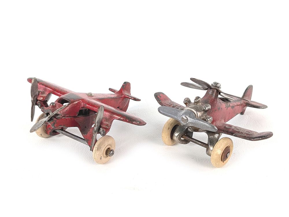 Lot 292: Arcade & Hubley Red Cast Iron Tri & Giro Plane w/Rubber Tires