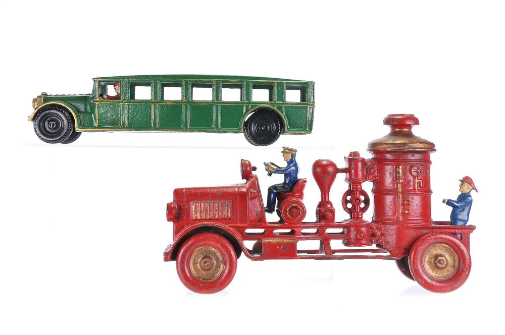 Lot 297: Arcade Fageol and Hubley Fire Pumper Cast Iron