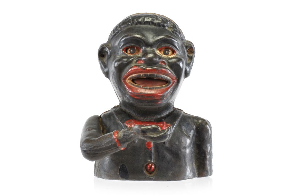 Lot 308: Shepard Hardware Co Cast Iron Jolly N Mechanical Bank Black Shirt Variation