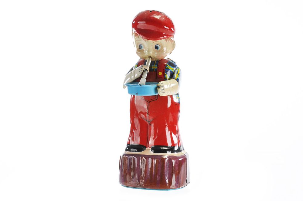 Lot 337: Marusan SAN Tin Litho Windup Bubble Blowing Boy Character Toy