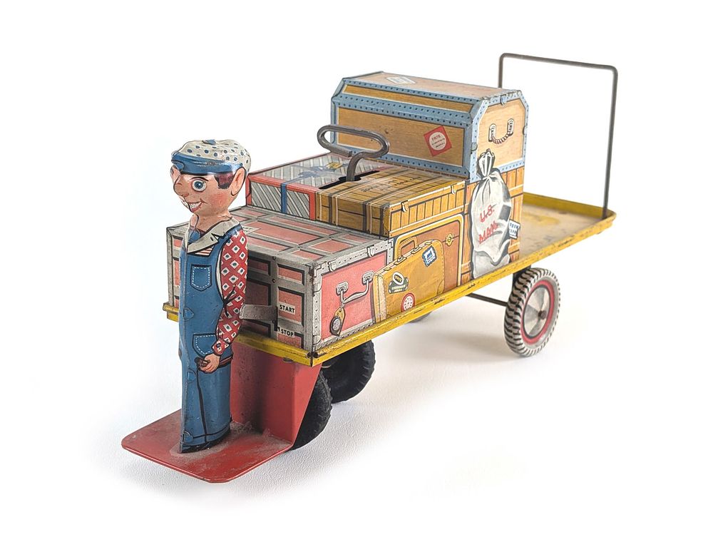 Lot 363: Unique Art Windup Tin Litho Luggage Car Works