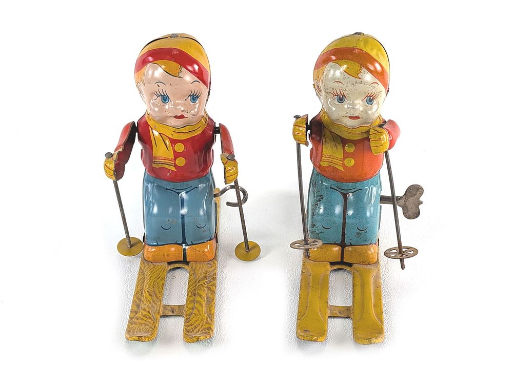 Lot 371: J. Chein Tin Litho Windup Pair of Skiers Works