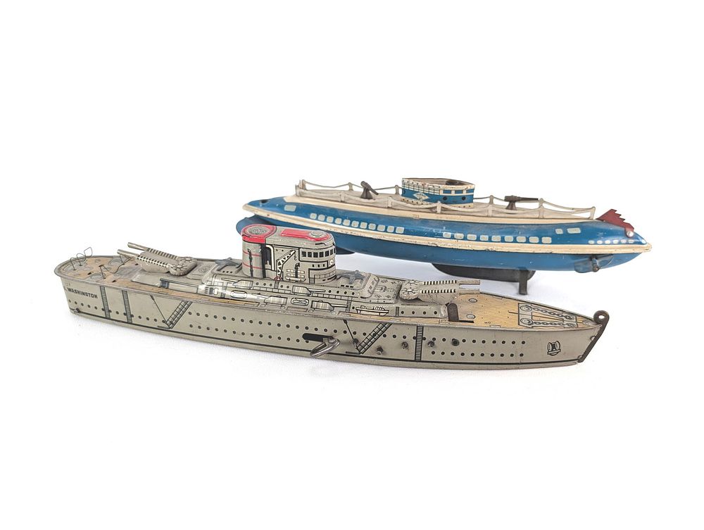 Lot 382: Marx & Wolverine Windup Tin Litho Battleships Works