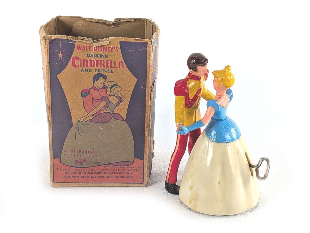 Lot 392: Irwin Walt Disney Mechanical Windup Cinderella & Prince Hard Plastic Boxed Works