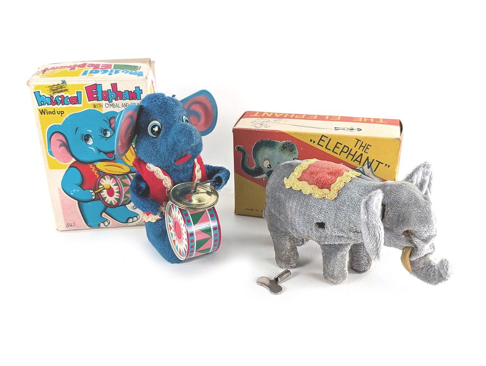Lot 394: Pair of Japanese Windup Elephants Boxed MIB Tagged