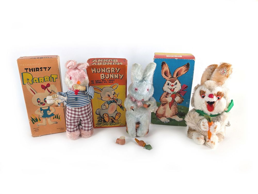 Lot 395: 3 Windup Rabbit Bunnies. 2 Are Japanese, 1 Is Germany Boxed Works