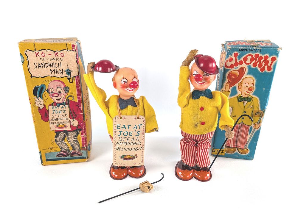Lot 396: 2 Mechanical Windup Japanese Clowns Boxed Works