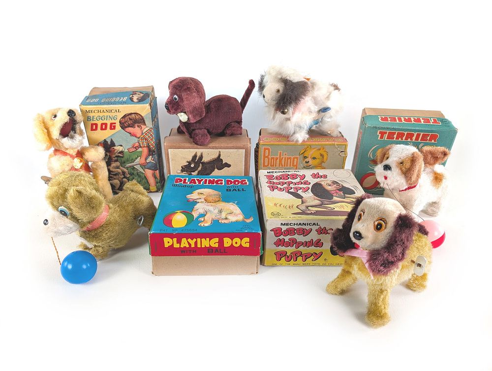 Lot 402: 6 Japanese TN TTT MN Alps Marx Windup Mechanical Dogs Works MIB