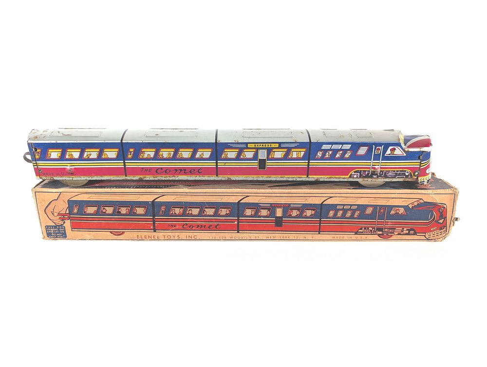 Lot 405: Elenee Toys Inc. Tin Litho Passenger Train #160 The Comet Does Not Work Boxed