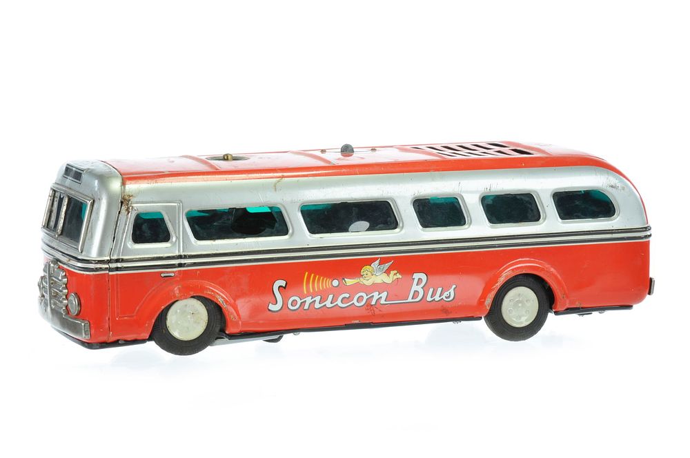 Lot 408: Masudaya Sonicon Japanese Batt. Op. Tin Bus