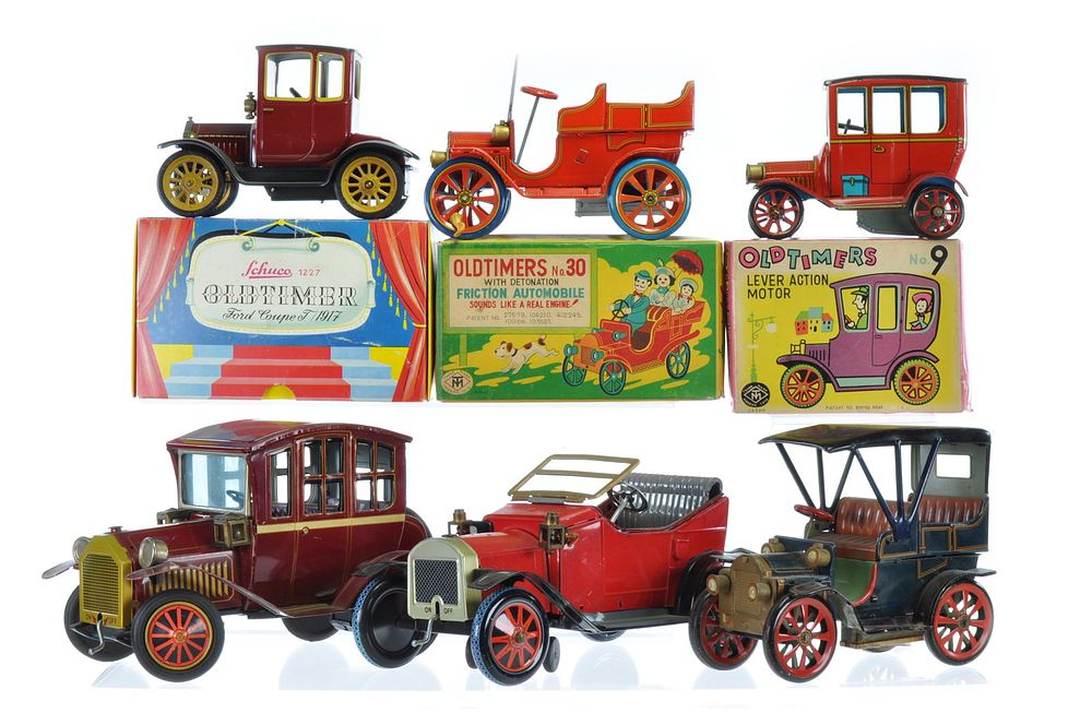 Lot 410: Old Timer Tin Car Lot of Six, Schuco and Modern Toys