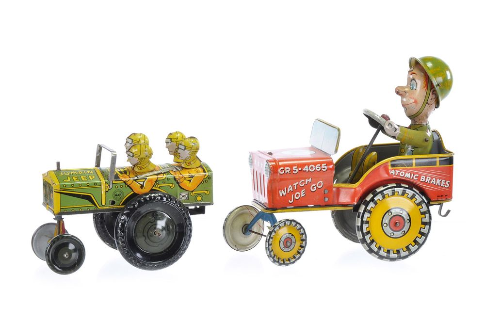 Lot 423: Marx 22C Army Jumpin' Jeep and Jet G.I. Joe Jeep by Unique Art