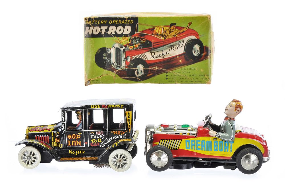 Lot 431: Nomura TN Dream Boat Tin Hot Rod and Marx Jalopy Old Timer Lot of 2