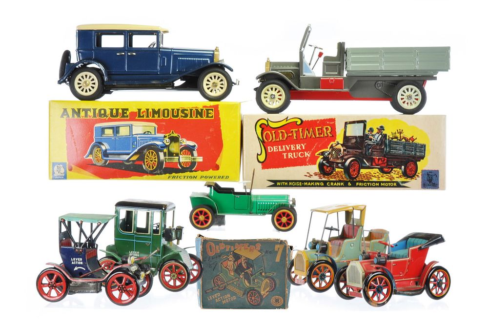 Lot 436: Large Old Timer Tin Auto Lot of 5 by Modern Toys, MT and SSS