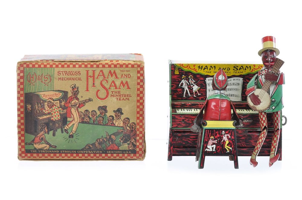 Lot 442: Ham and Sam Tin Windup Minstrel Team by Ferdinand Strauss