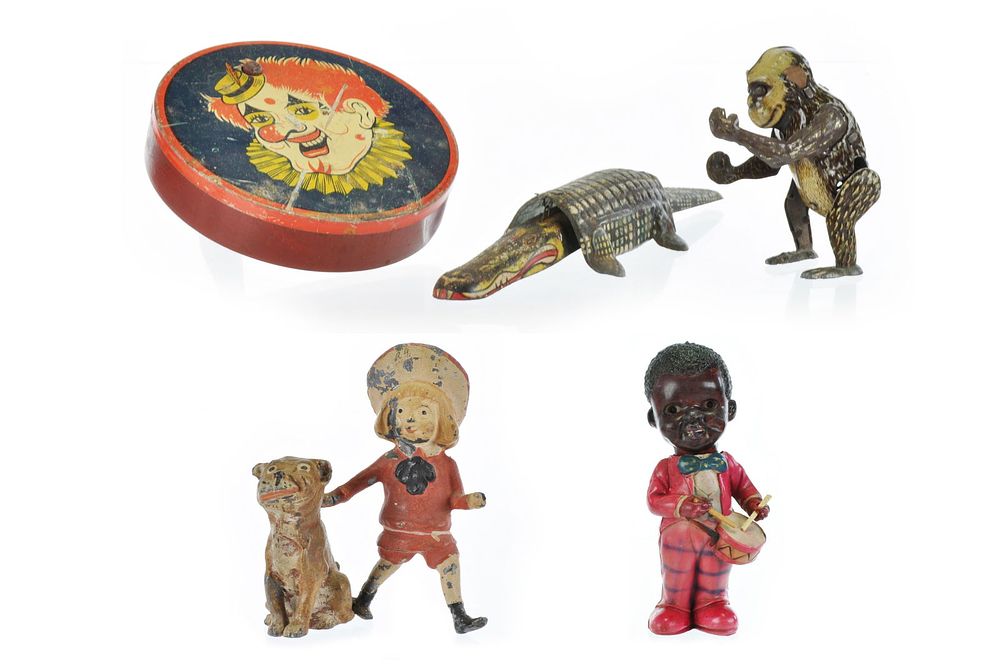 Lot 446: Character and Animal Lot of 5, Clown, Drummer, Buster Brown Plus