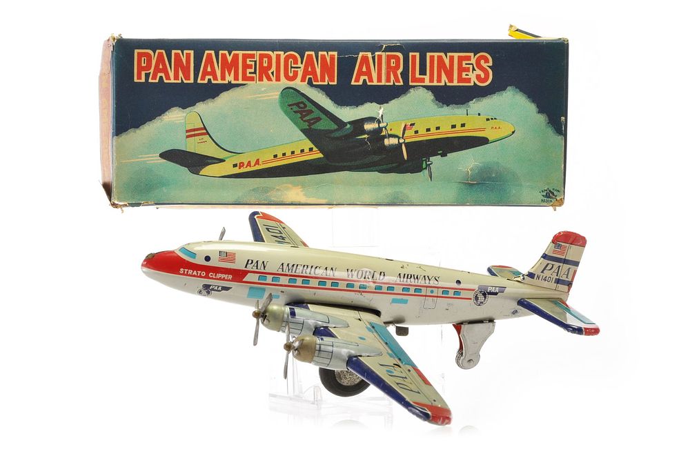 Lot 456: Momoya Pan American Airlines Tin Strato Clipper Toy Boxed