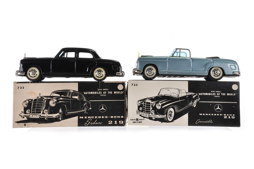Lot 484: Twin Bandai Mercedes 732 and 733 Tin Cars, Bandai