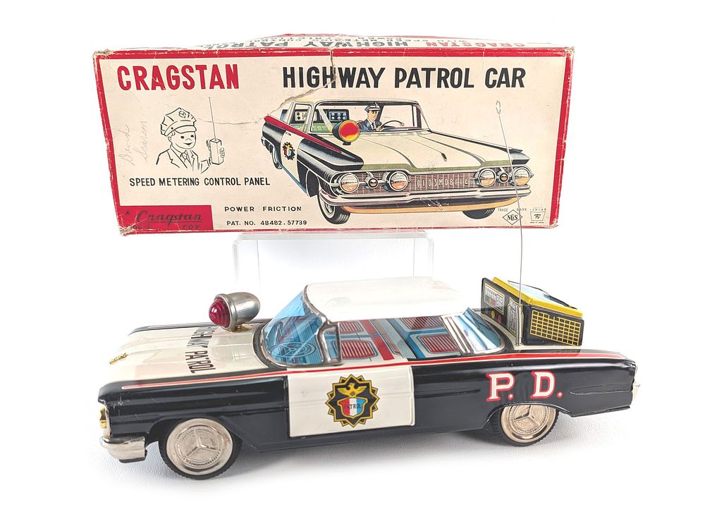 Lot 486: Japanese Cragstan Highway Patrol Friction Tin Litho Car Boxed Works Great Shape