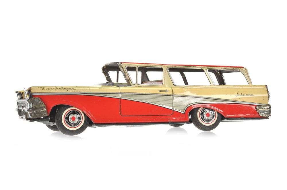 Lot 494: ATC Tin Litho Friction 1959 Ford Fairlane Ranch Wagon