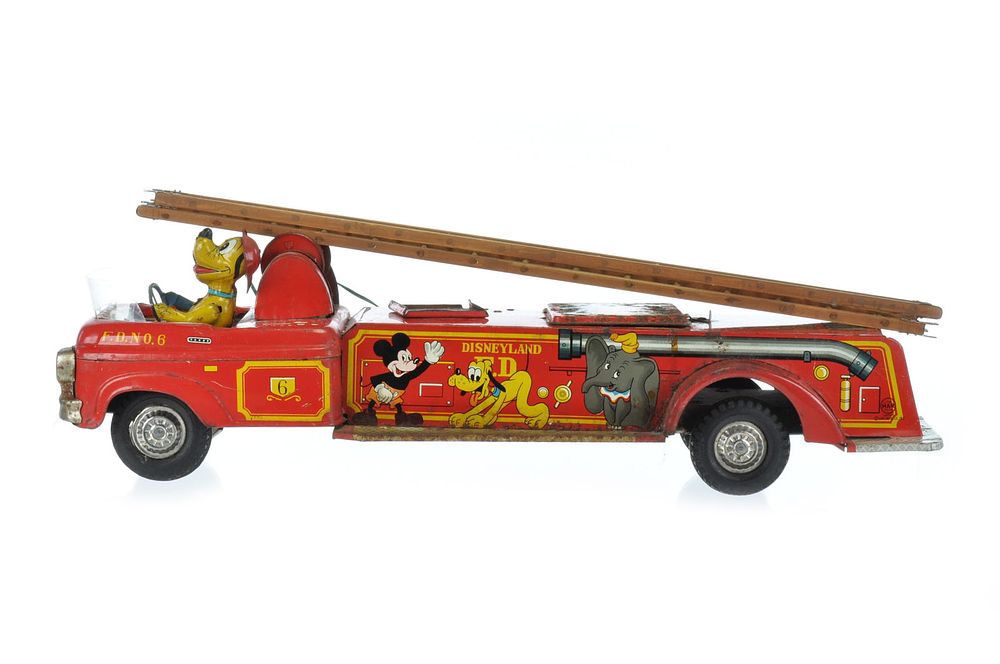 Lot 504: Mickey & Goofy Fire Tin Department Fire Ladder by Linemar Japan