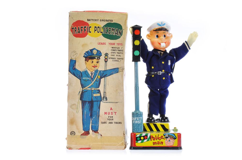 Lot 506: Toyo Plaything Mr Traffic Policeman B/O with Box, Japan