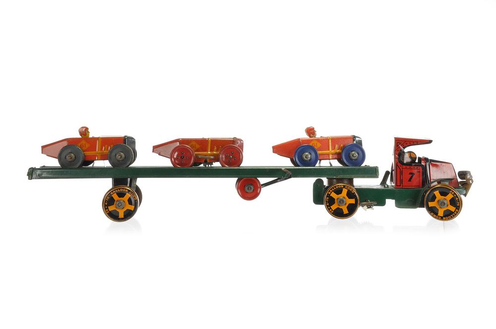 Lot 512: Giant Marx #7 Race Car Tin Windup Carrier