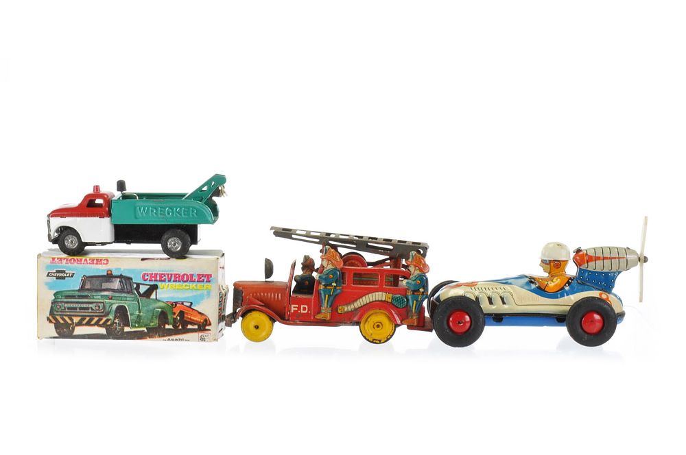 Lot 515: ATC, SSS, YONE, Tin Race Car and Truck Lot of 3